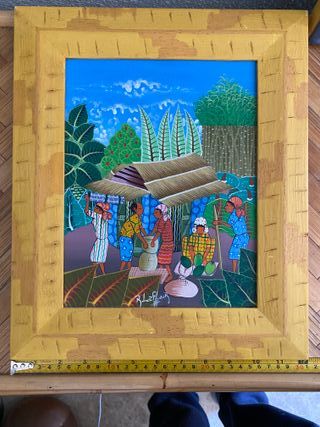 Dos cuadros naif marco madera