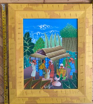 Dos cuadros naif marco madera