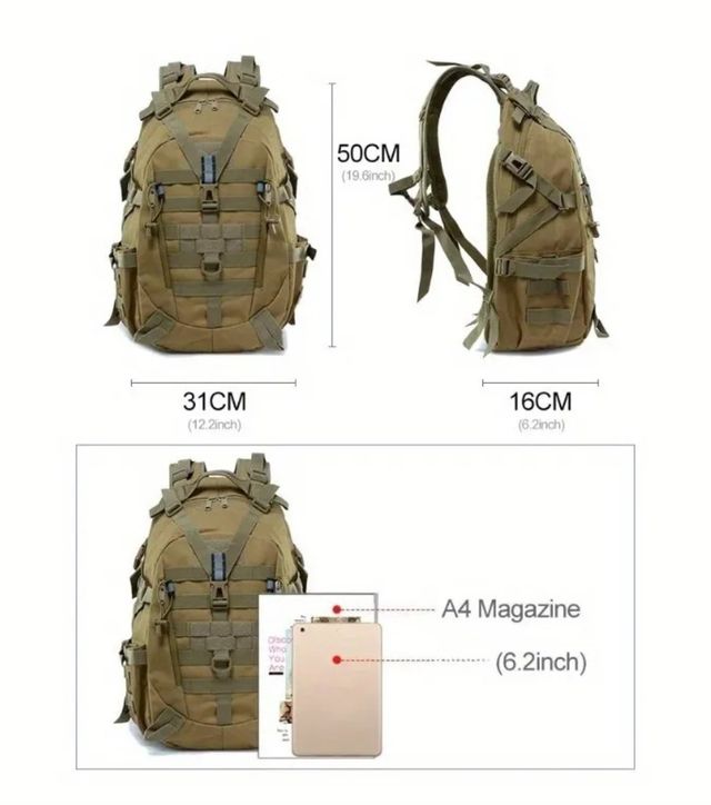 Mochila Táctica 40 litros Senderismo Molle Negra