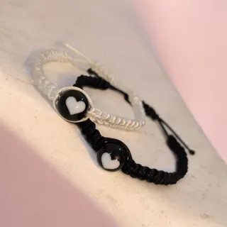 Set Bracciali Coppia Cuore Nero Bianco
