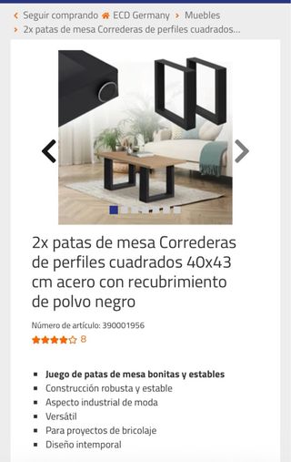 2x Gambe Tavolo Acciaio Nero 40x43cm