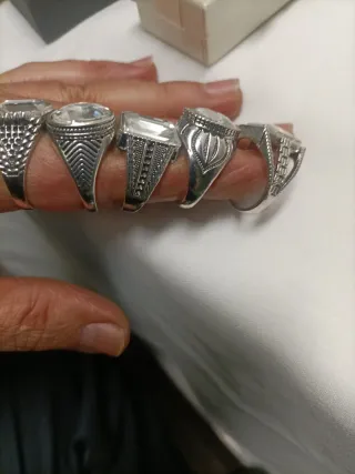 5 Anillos Acero y Cristal Strass Nuevos