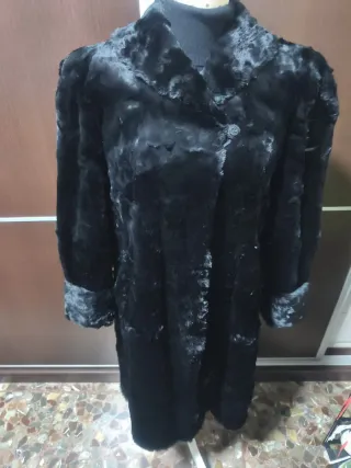 Abrigo Piel Vintage Mujer Talla L Negro