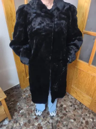 Abrigo Piel Vintage Mujer Talla L Negro