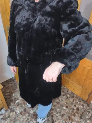 Abrigo Piel Vintage Mujer Talla L Negro