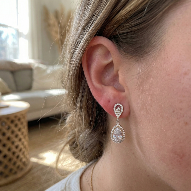 Pendientes Oro Blanco 18K Circonitas