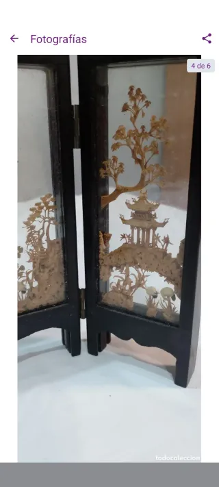 Antiguo tríptico arte chino realizado en corcho