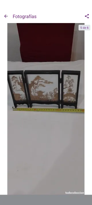 Antiguo tríptico arte chino realizado en corcho