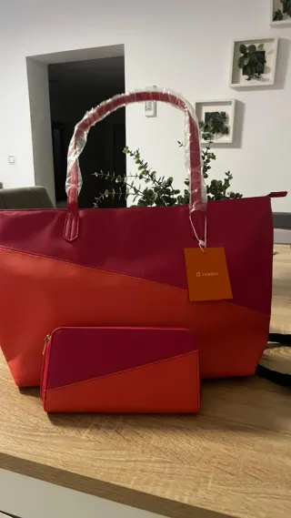 Bolso Yanbal bicolor rojo y naranja