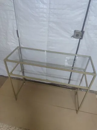 Mesa consola cristal y metal dorado