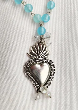 Collar Corazón Plateado Estilo Mexicano