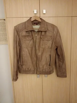 Cazadora de piel beige/marrón