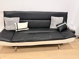 Sofá Cama Negro y Blanco Piel Sintética GRATIS