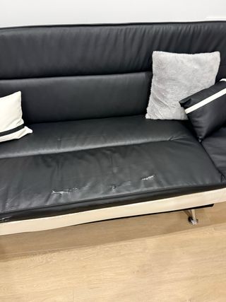 Sofá Cama Negro y Blanco Piel Sintética GRATIS