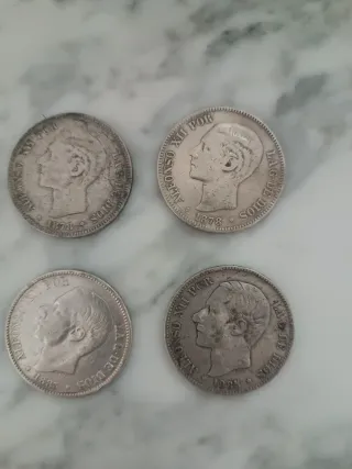 Lote 4 Monedas Plata Alfonso XII 1885