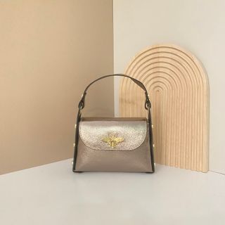 Mini bolso cuero mujer dorado y marrón 0607