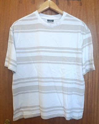 Camiseta Rayas Beige Relaxed Fit Talla M (Ancha)