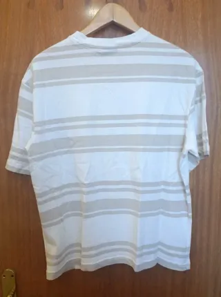 Camiseta Rayas Beige Relaxed Fit Talla M (Ancha)