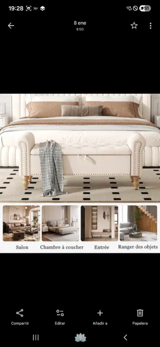 Sofá baúl beige con patas de madera