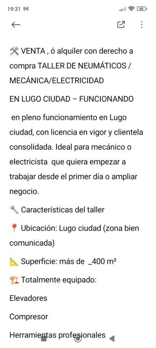 Taller mecánico 400m 5 elevadores Lugo centro