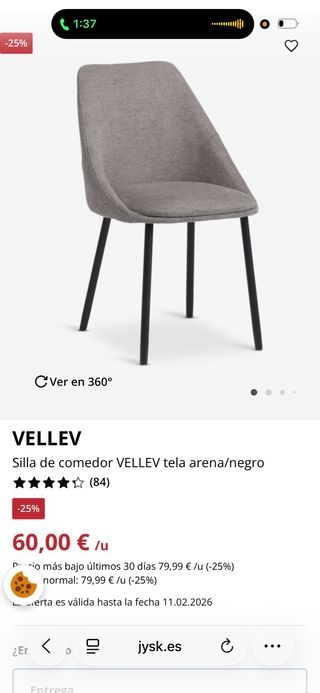 Juego de 6 sillas de comedor beige