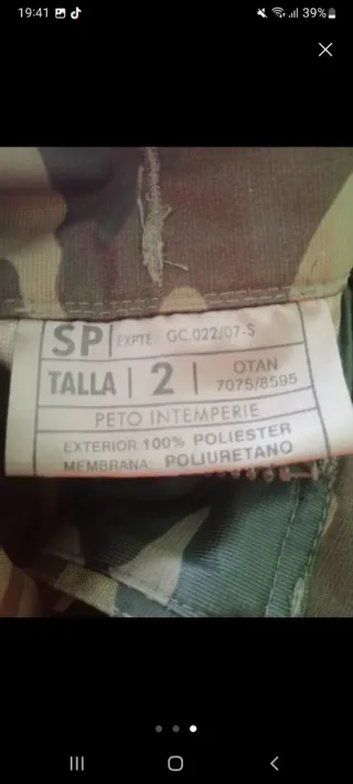 Peto camuflaje intemperie talla 2