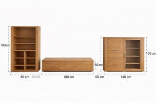 Mueble de salón de madera y cristal