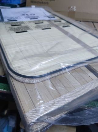 Cesta de ropa de bambú 100L SONGMICS 2 compartimentos Tapa Asas Bolsa extraíble