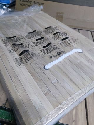 Cesta de ropa de bambú 100L SONGMICS 2 compartimentos Tapa Asas Bolsa extraíble