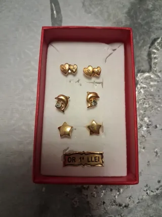 Pendientes Oro 18K Corazones, Delfines y Estrellas