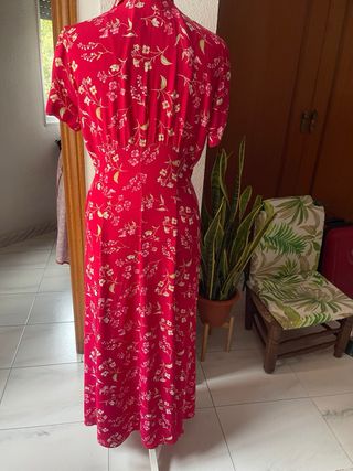 Vestido camisero floral rojo- fucsia mujer