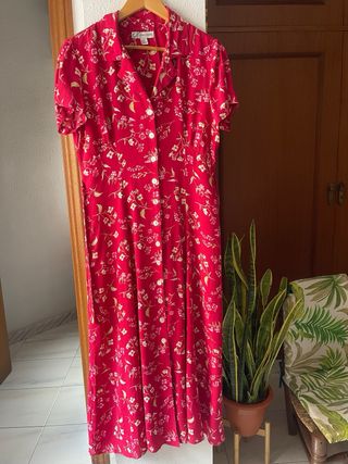 Vestido camisero floral rojo- fucsia mujer