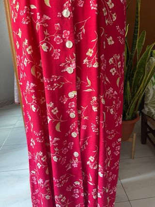 Vestido camisero floral rojo- fucsia mujer