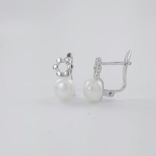 Pendientes Oro Blanco 18K Perla y Diamante