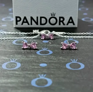 Conjunto San Valentín Collar- Pendientes Lazo Rosa