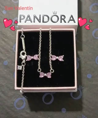 Conjunto San Valentín Collar- Pendientes Lazo Rosa