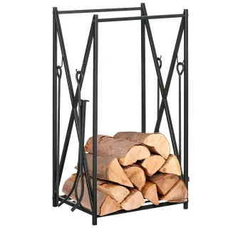 Estante para leña metálico negro