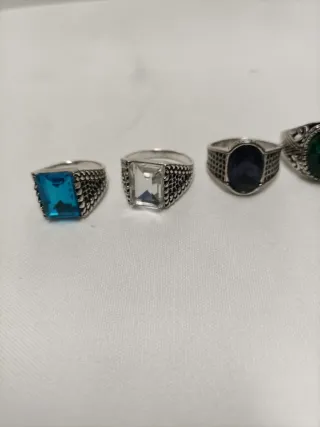 6 Anillos Tipo Sello Acero Cristal Strass
