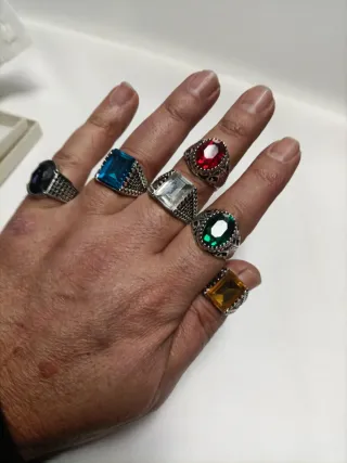 6 Anillos Tipo Sello Acero Cristal Strass