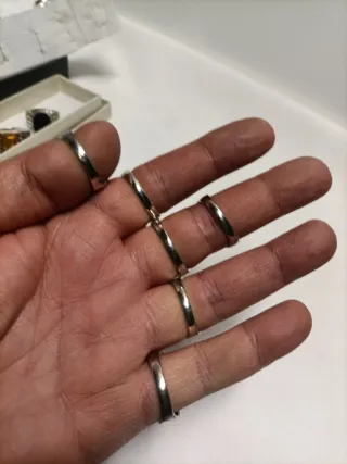 6 Anillos Tipo Sello Acero Cristal Strass