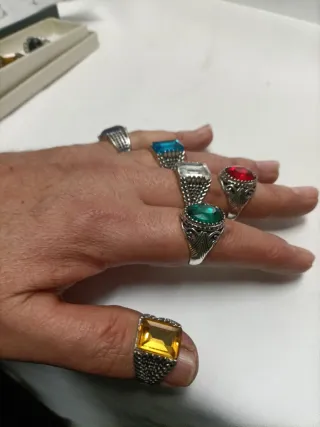 6 Anillos Tipo Sello Acero Cristal Strass