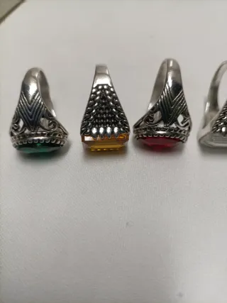 6 Anillos Tipo Sello Acero Cristal Strass
