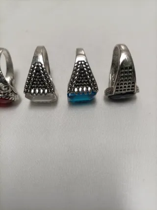 6 Anillos Tipo Sello Acero Cristal Strass