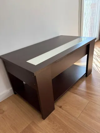 Mesa de centro elevable de madera y cristal