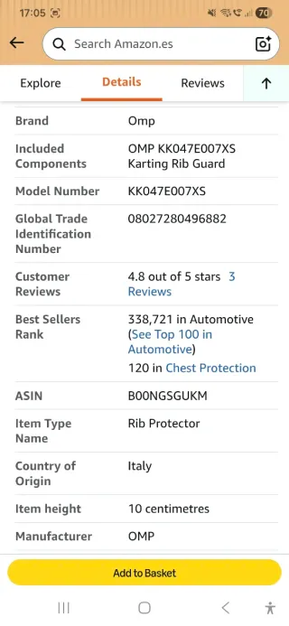 Protección Costillas OMP Karting por ninos- KK047E