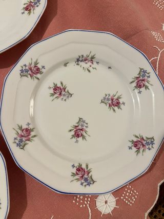 6 Platos Limoges Porcelana Flores Rosas