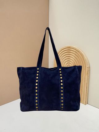Bolso Piel Italiana Azul con Tachuelas Doradas0704