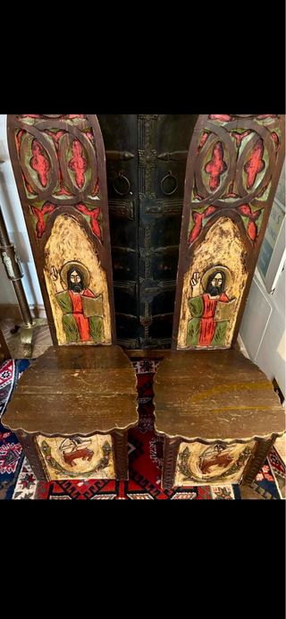 Coppia Sedie Neogotiche Artigianali