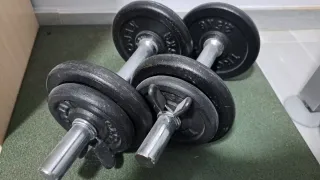 Banco de abdominales y 2 mancuernas