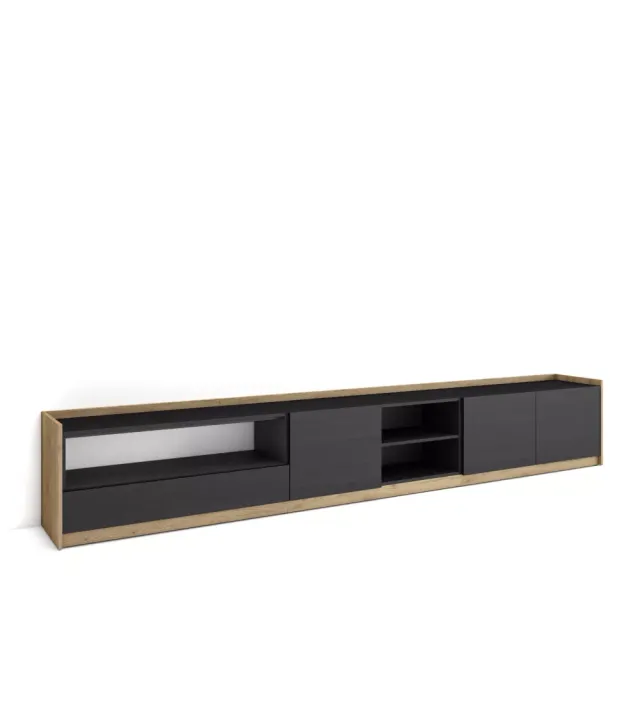Gran mueble salón TV de diseño negro y roble